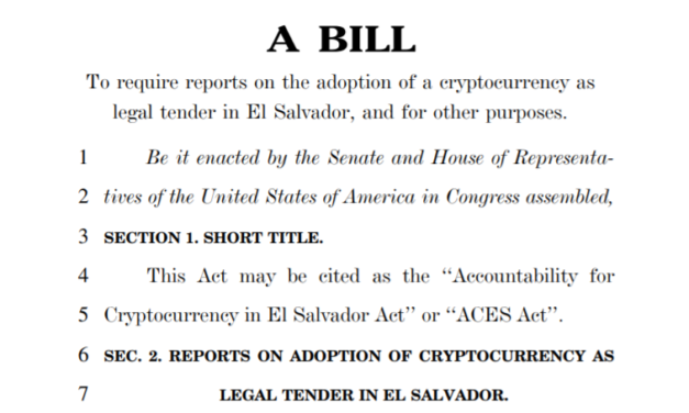 New bill aims to 'mitigate risks' to US from El Salvador's Bitcoin Law