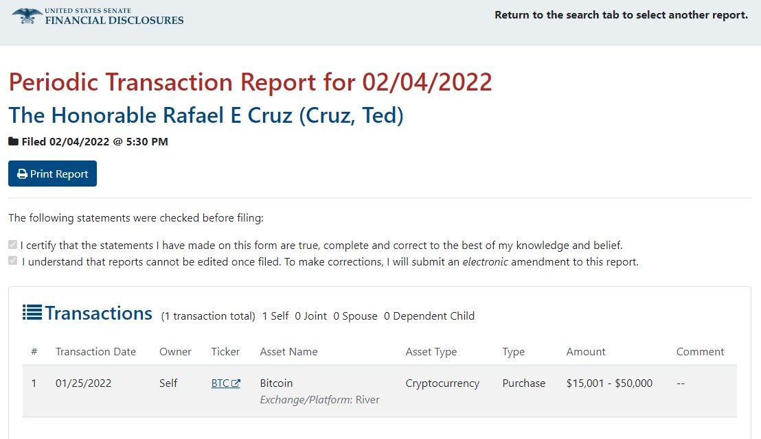 Ted Cruz buys the Bitcoin dip