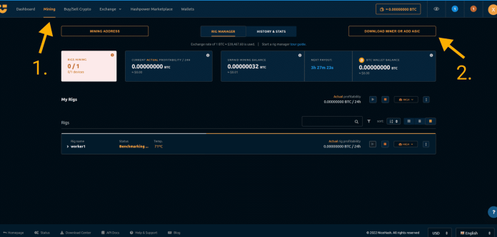 Stiahnutie aplikácie na ťažbu cez Nicehash