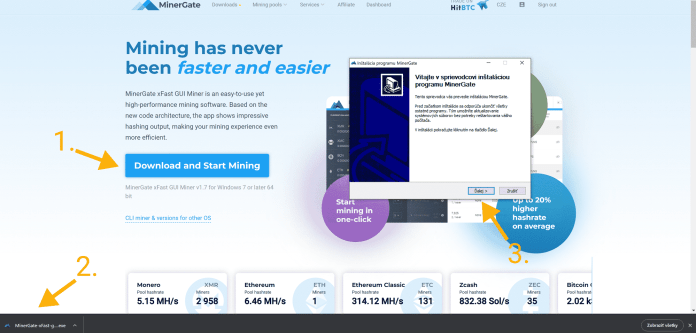 Stiahnutie aplikácie na ťažbu