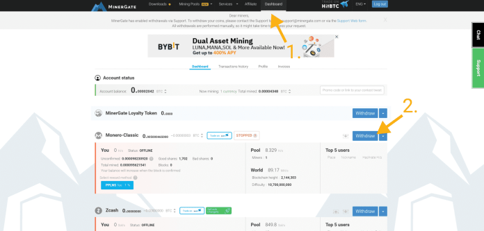 Vyber kryptomien z Miner gate