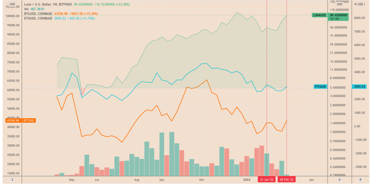 Terra price gains 75% in February as $2.57B in LUNA tokens removed from supply