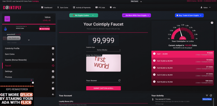 Cointiply faucet a lotéria