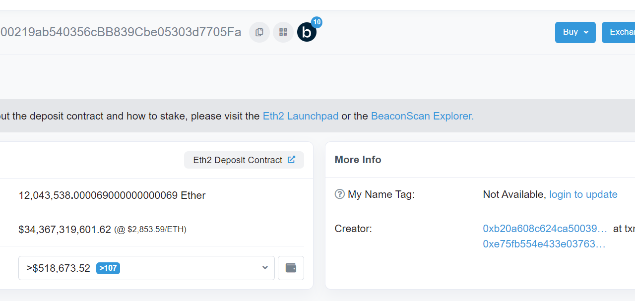 Eth2 deposit contract now holds 10% of the circulating ETH supply