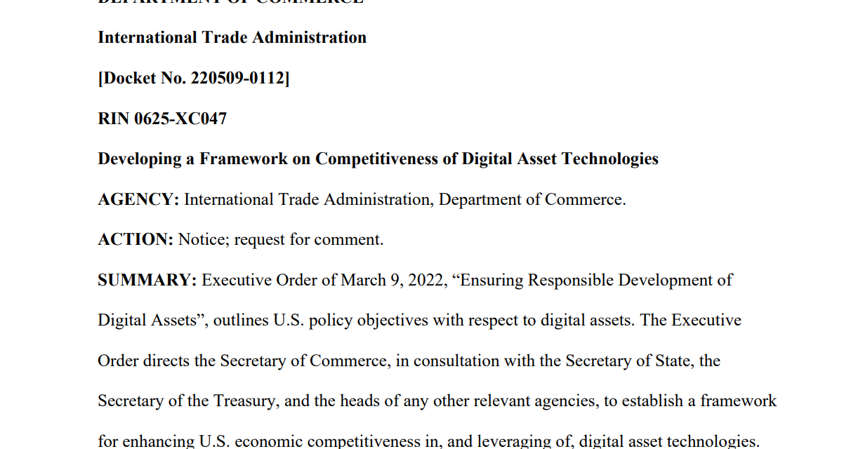 The Dept. of Commerce has 17 questions to help develop a crypto framework