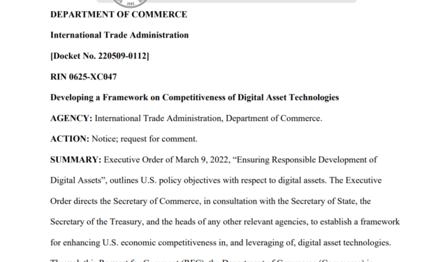 The Dept. of Commerce has 17 questions to help develop a crypto framework