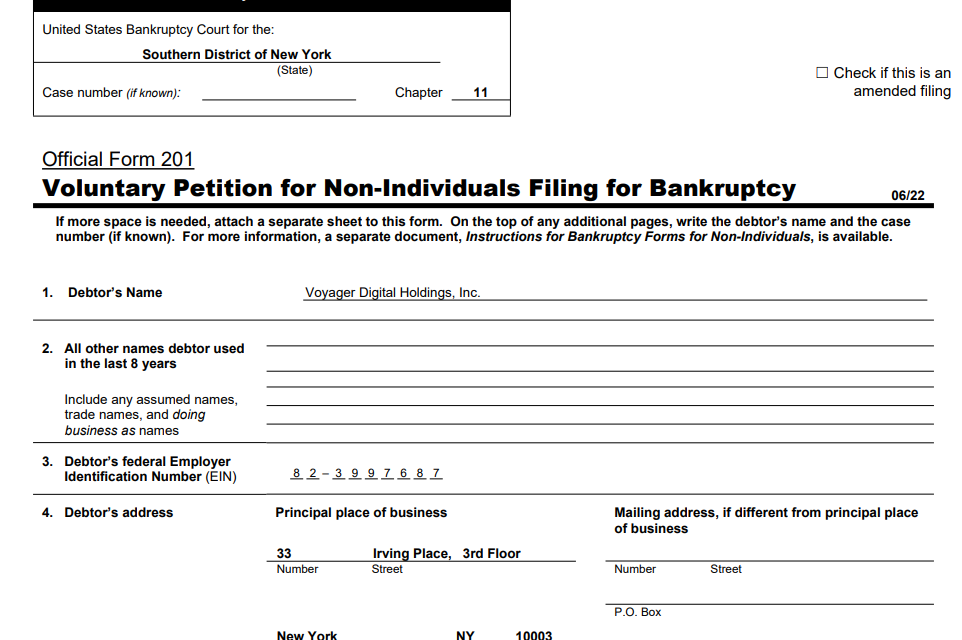 Voyager Digital files for Chapter 11 bankruptcy, proposes recovery plan