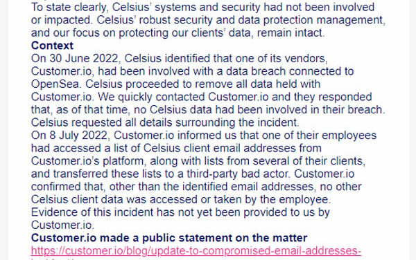 Phishing risks escalate as Celsius confirms client emails leaked