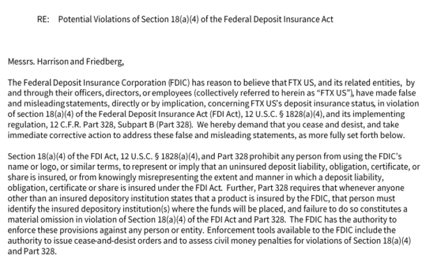 FTX US among 5 companies to receive cease and desist letters from FDIC
