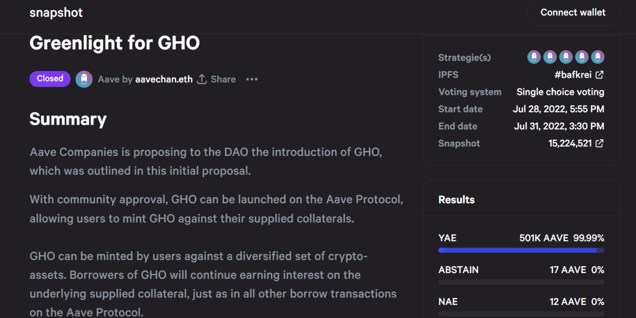 Aave DAO approving overcollateralized stablecoin splits crypto community