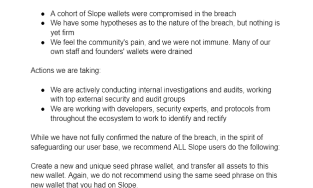 Slope wallets blamed for Solana-based wallet attack