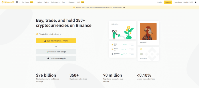 Úvodná stránka Binance