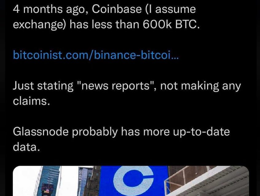 Crypto Twitter reacts to Binance CEO’s deleted tweet about Coinbase’s Bitcoin Holdings