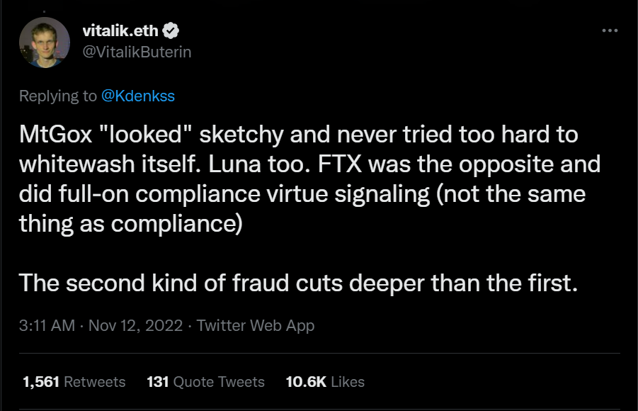 Vitalik Buterin calls out FTX for virtue signaling:  'deserves what its getting'