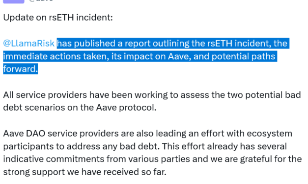 Aave risk manager models 2 bad debt scenarios from Kelp DAO exploit