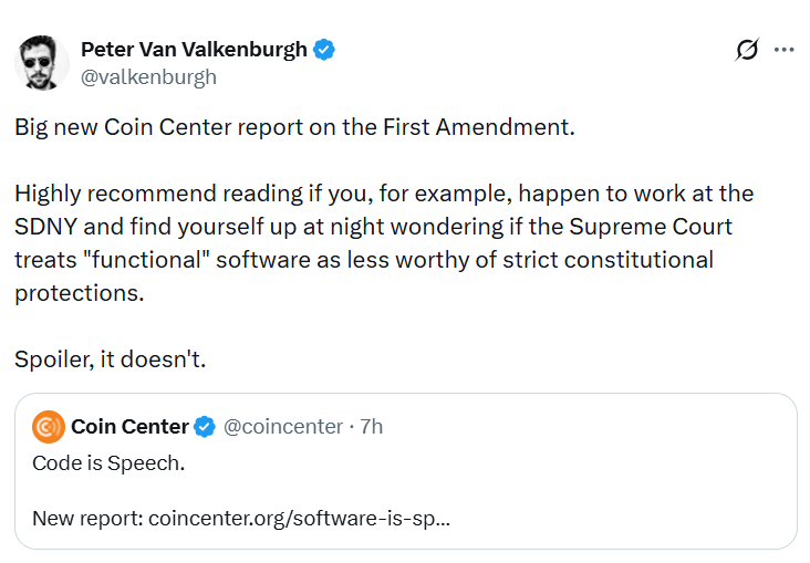 Code is ‘functional’ free speech under the First Amendment: Coin Center