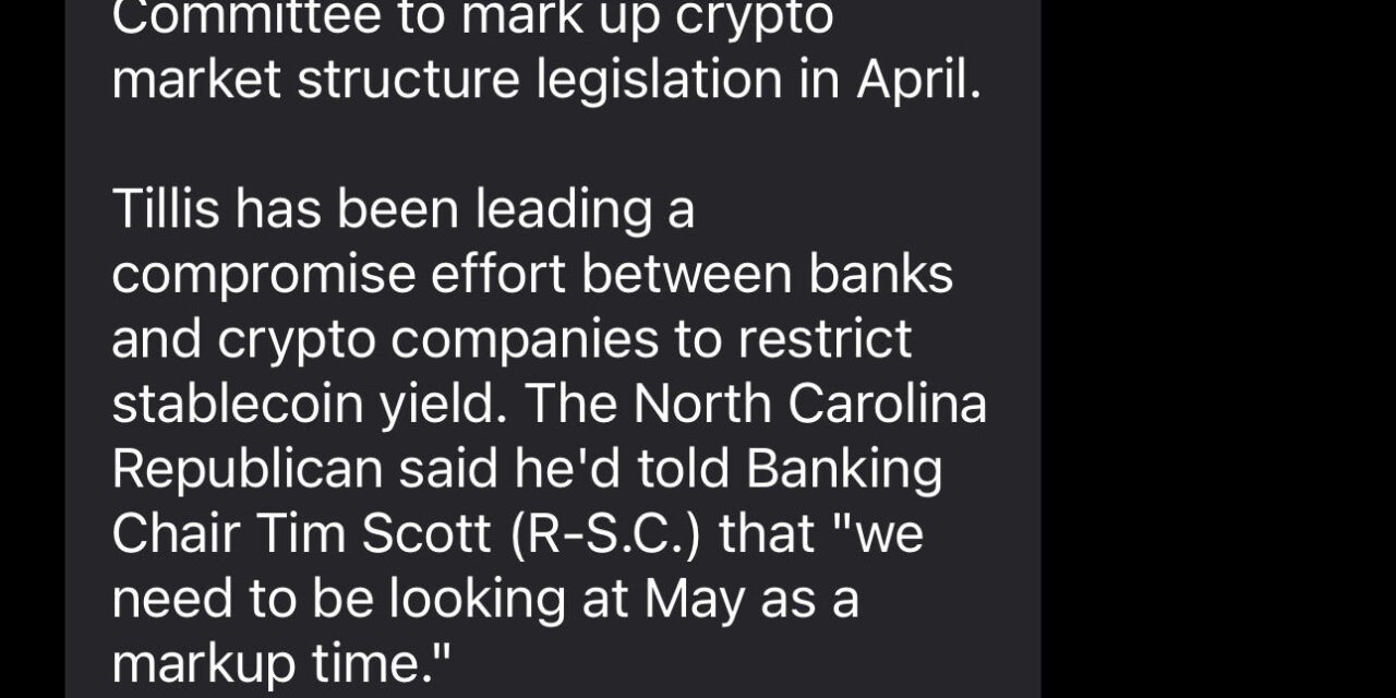 US senator urges delay of CLARITY Act Senate markup until May: Report