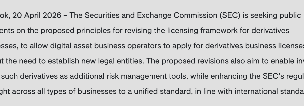 Thailand regulator mulls crypto futures expansion in licensing overhaul