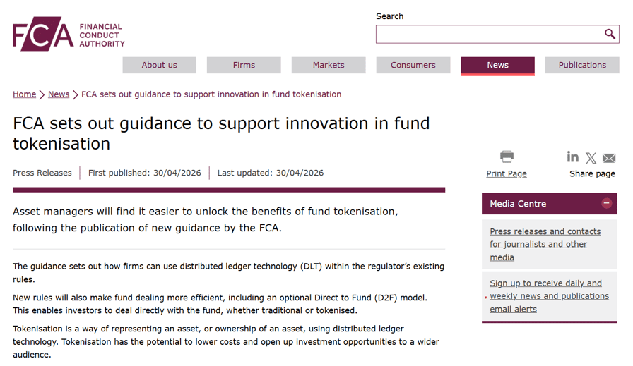 UK regulator clears path for tokenized funds within existing rules