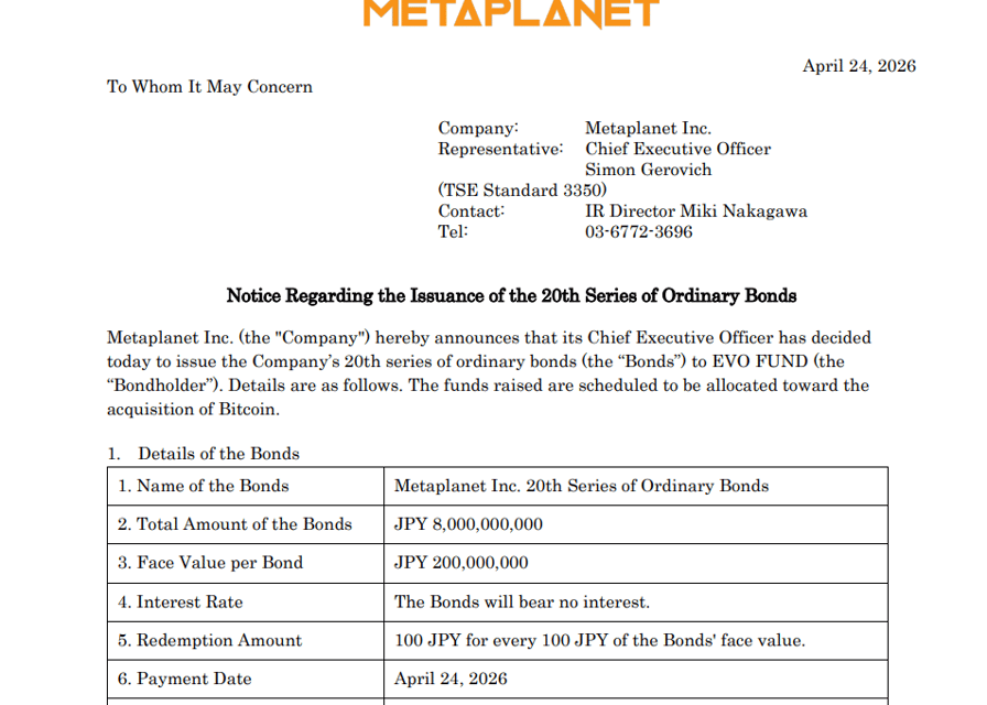 Metaplanet raises $50M in zero-interest bonds to buy more Bitcoin