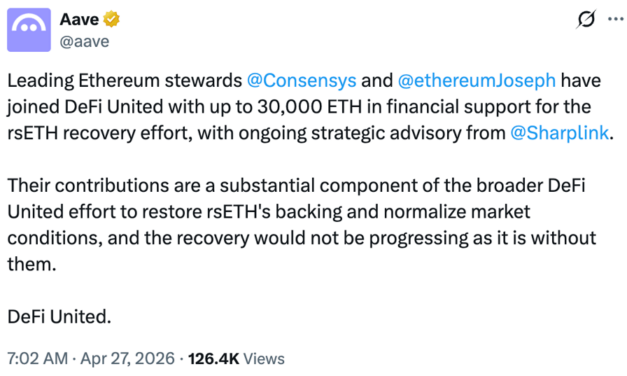 Ethereum backers pledge up to 30,000 ETH to rsETH recovery after bridge incident
