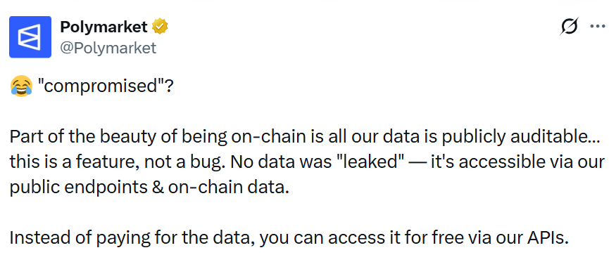 Polymarket denies data breach, says hacker is selling public data