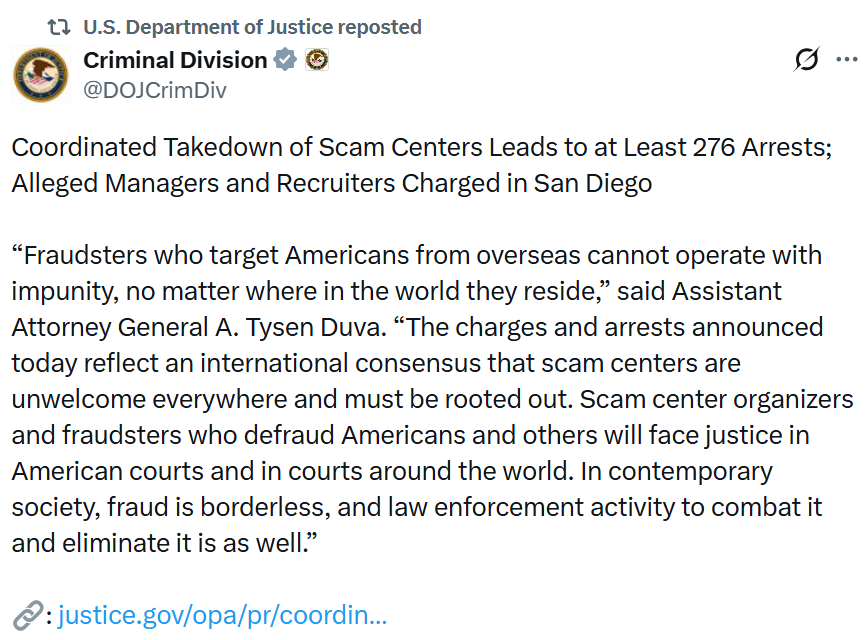 US, UAE and China joint effort dismantles 9 crypto scam centers