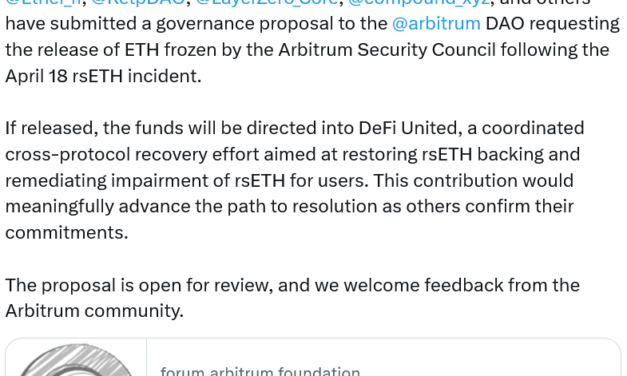 Aave asks Arbitrum to send 30K ETH from Kelp exploiter to ‘DeFi United’