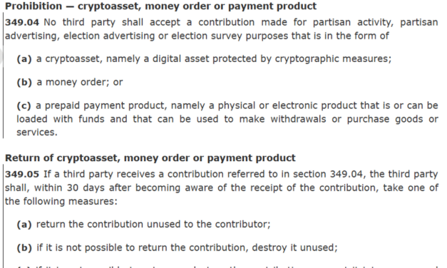 Canada advances bill to ban crypto political donations