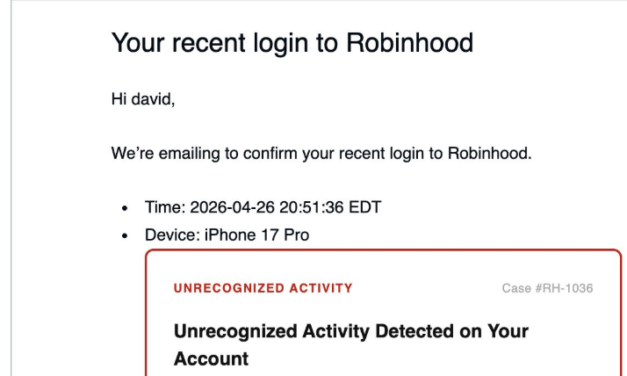 Scammers use Gmail dot alias trick to spoof Robinhood in phishing scam