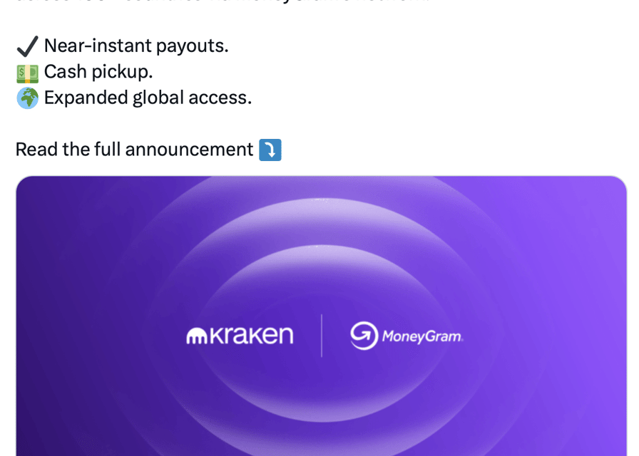 Kraken partners with MoneyGram for global crypto cash-outs