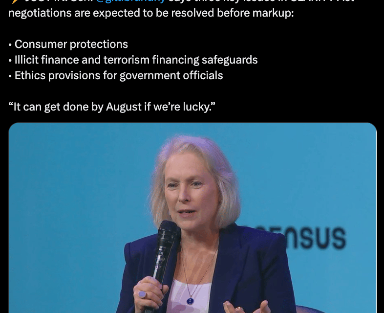 US Senator says crypto market structure vote could happen by August