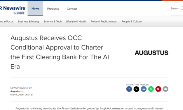 Augustus gets conditional OCC approval for AI and stablecoin bank