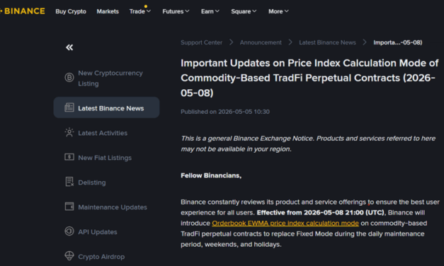 Binance changes weekend pricing for commodity TradFi futures