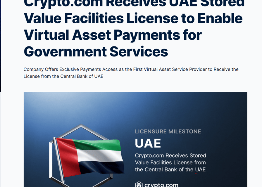 Crypto.com receives UAE license for Dubai government crypto payments