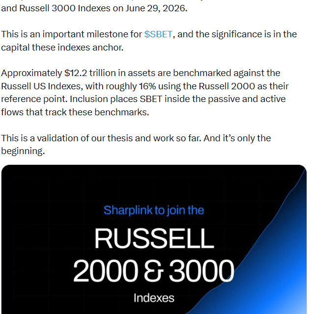 Sharplink, Forward Industries among crypto firms considered for Russell indexes