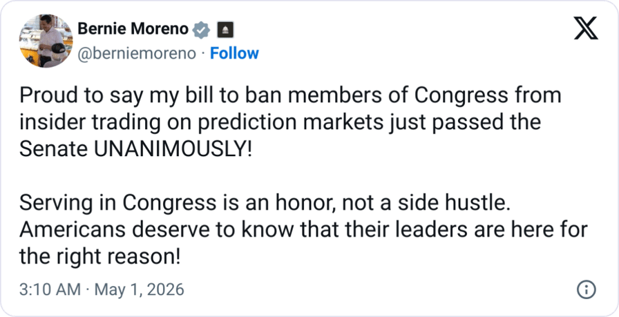 US Senate bans itself from betting on prediction markets