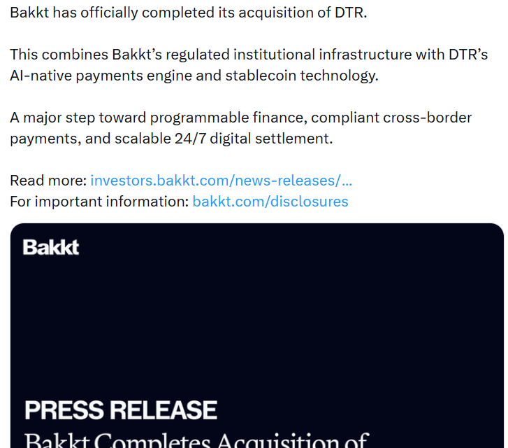 Bakkt completes acquisition of stablecoin payments firm Distributed Technologies Research