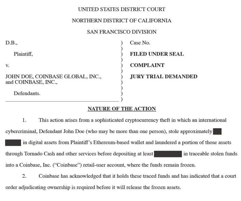 Coinbase faces lawsuit over frozen funds from $55M crypto theft