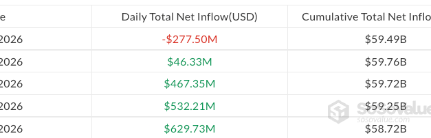 Bitcoin ETFs snap 5-day inflow streak as BTC dips under $80K