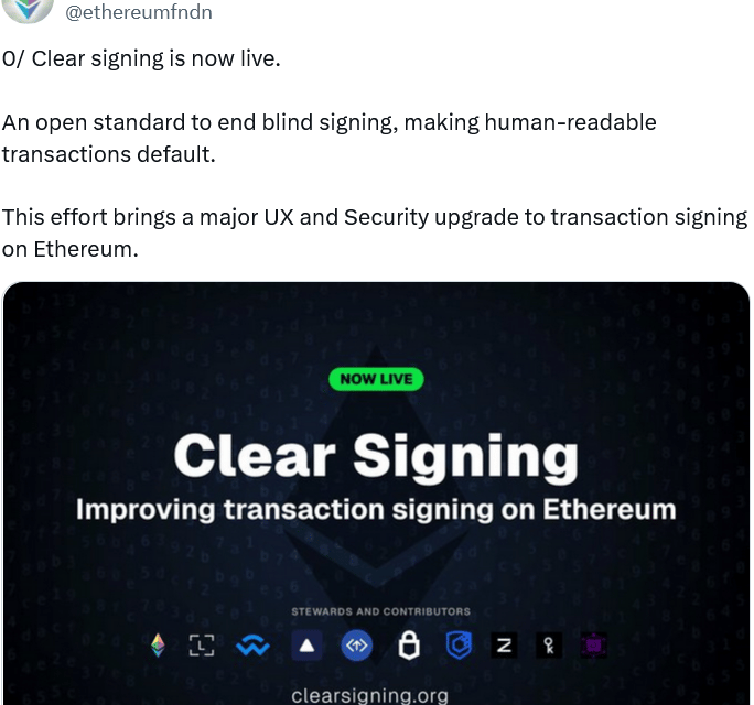 Ethereum community launches security feature to end blind signing