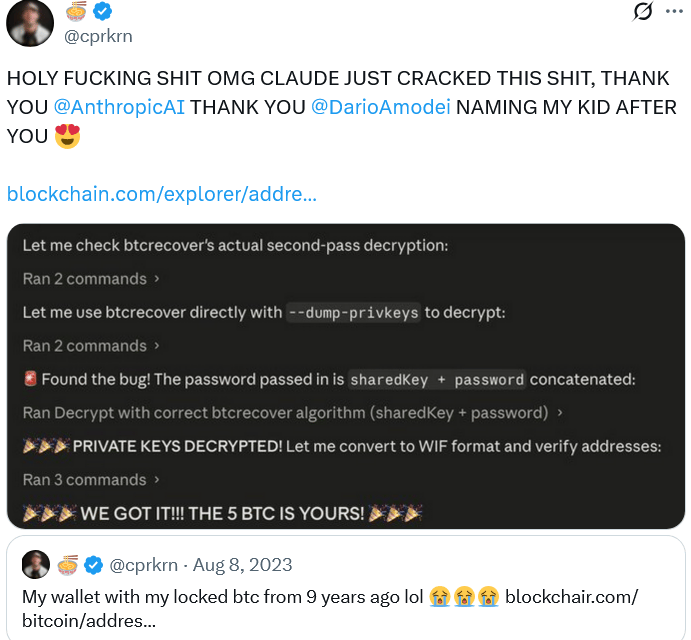AI chatbot Claude helps man recover 5 Bitcoin after finding old seed phrase