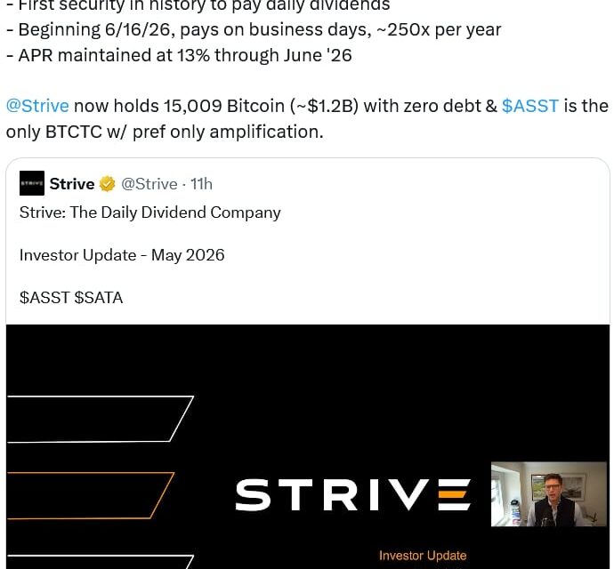 Strive rallies 5.8% as it clears debt in Q1, unveils daily dividends