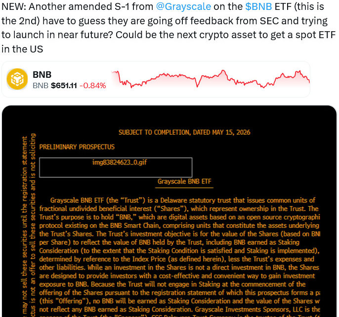 Grayscale, VanEck amend US spot BNB ETF filings, stepping closer to a potential launch