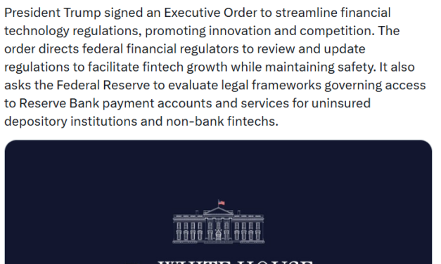 Trump orders review of fintech firms' access to Fed payment services