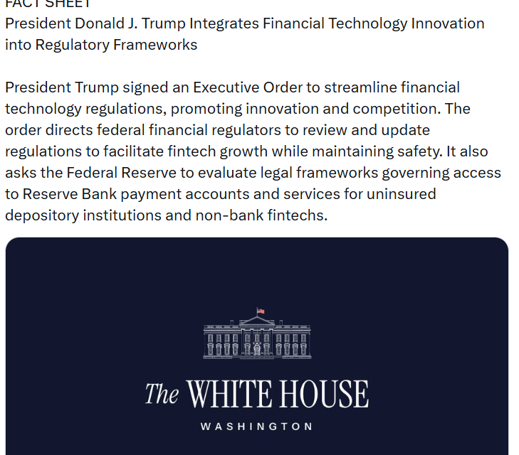 Trump orders review of fintech firms' access to Fed payment services