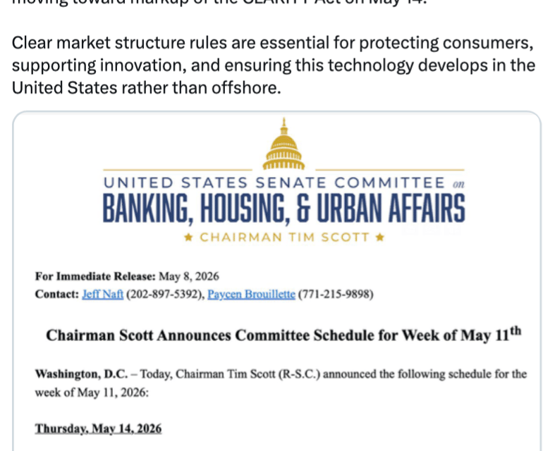 CLARITY Act sees ‘big step forward’ as markup set for May 14