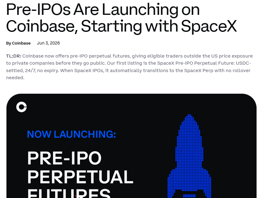 Coinbase launches pre-IPO markets, starting with Elon Musk’s SpaceX