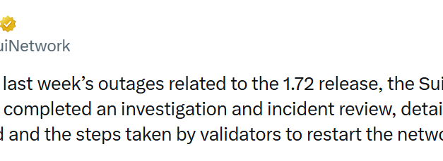 Sui Foundation says ‘major upgrade’ fixed bugs behind three outages