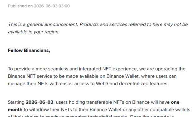 Binance to end NFT support on exchange, shift service to wallet